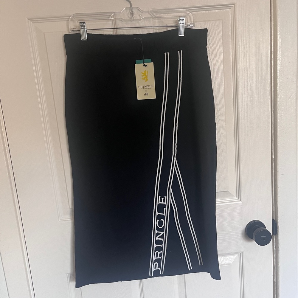 NWT Pringle of Scotland Black and White Knit Midi Pencil Skirt - Picture 2 of 7